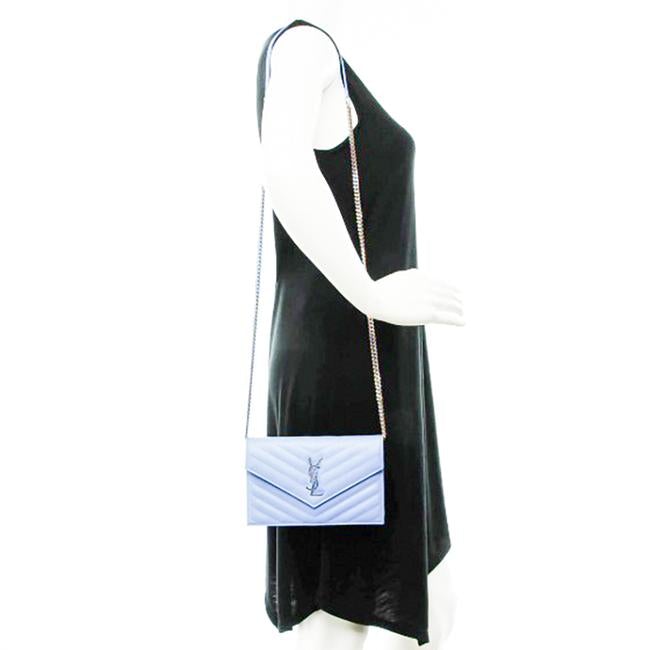 Saint Laurent Chain Wallet Envelope Light Monogram Blue Leather Cross Body Bag