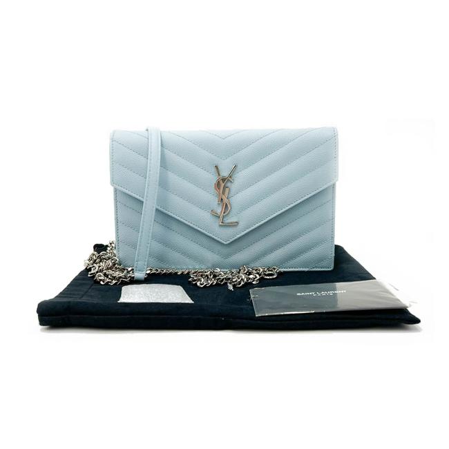 Saint Laurent Chain Wallet Envelope Light Monogram Blue Leather Cross Body Bag