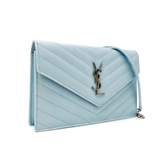 Saint Laurent Chain Wallet Envelope Light Monogram Blue Leather Cross Body Bag
