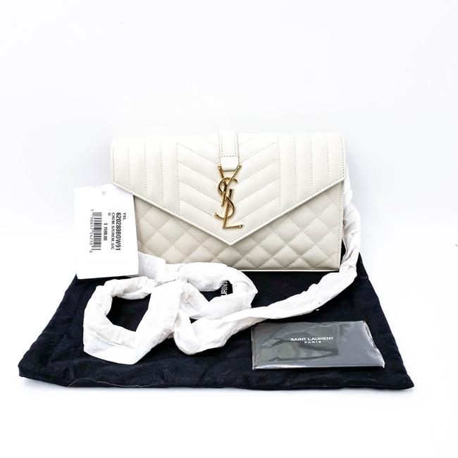Saint Laurent Chain Wallet Envelope Monogram Matelasse Wallet-on-chain Triquilted White Leather Shoulder Bag