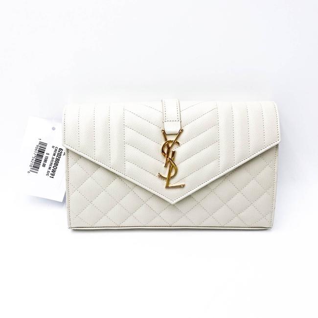 Saint Laurent Chain Wallet Envelope Monogram Matelasse Wallet-on-chain Triquilted White Leather Shoulder Bag