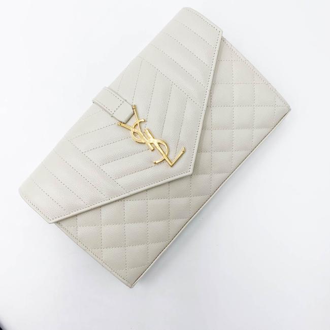 Saint Laurent Chain Wallet Envelope Monogram Matelasse Wallet-on-chain Triquilted White Leather Shoulder Bag