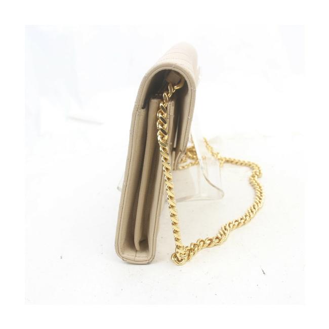 Saint Laurent Chain Wallet Grain De Poudre Matelasse Chevron Monogram Beige Leather Shoulder Bag