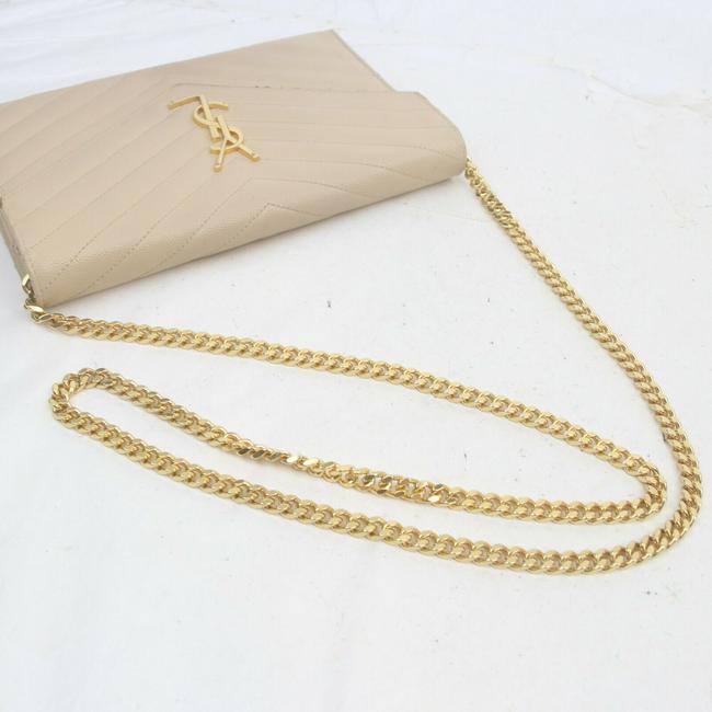 Saint Laurent Chain Wallet Grain De Poudre Matelasse Chevron Monogram Beige Leather Shoulder Bag