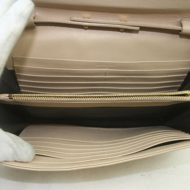 Saint Laurent Chain Wallet Grain De Poudre Matelasse Chevron Monogram Beige Leather Shoulder Bag