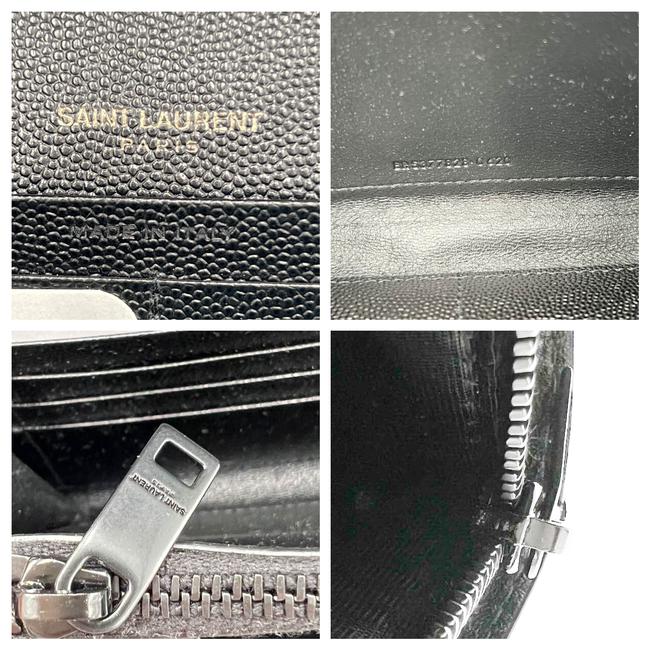 Saint Laurent Chain Wallet Grain De Poudre Matelasse Chevron Monogram Black Leather Cross Body Bag