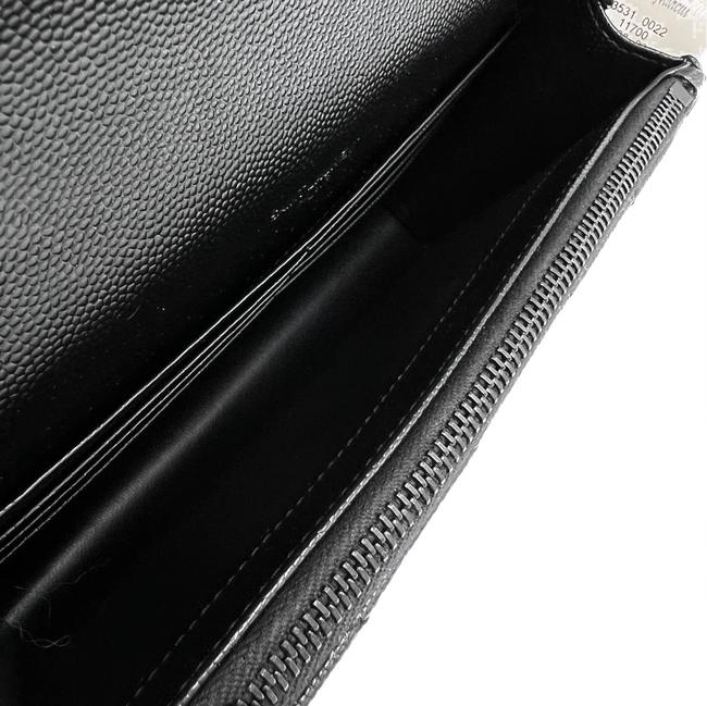 Saint Laurent Chain Wallet Grain De Poudre Matelasse Chevron Monogram Black Leather Cross Body Bag