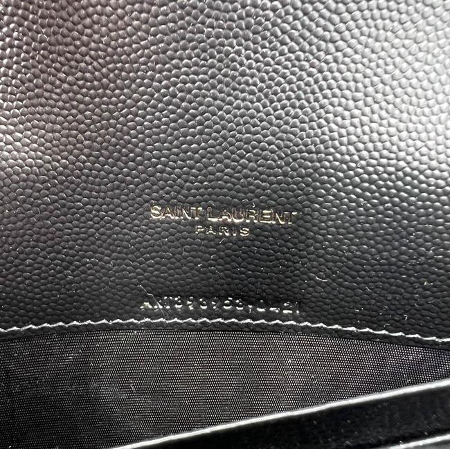 Saint Laurent Chain Wallet Grain De Poudre Matelasse Chevron Monogram Black Leather Cross Body Bag