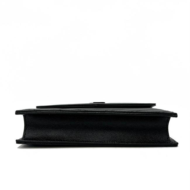 Saint Laurent Chain Wallet Grain De Poudre Matelasse Chevron Monogram Black Leather Cross Body Bag