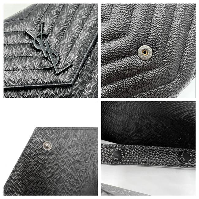 Saint Laurent Chain Wallet Grain De Poudre Matelasse Chevron Monogram Black Leather Cross Body Bag
