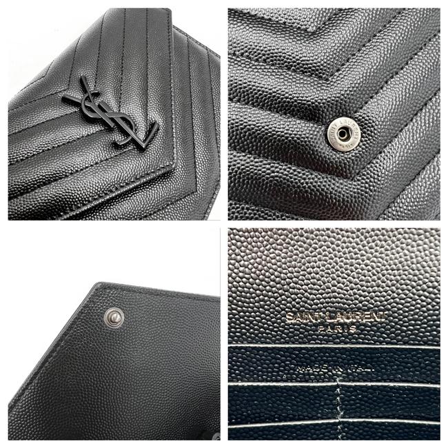 Saint Laurent Chain Wallet Grain De Poudre Matelasse Chevron Monogram Black Leather Cross Body Bag