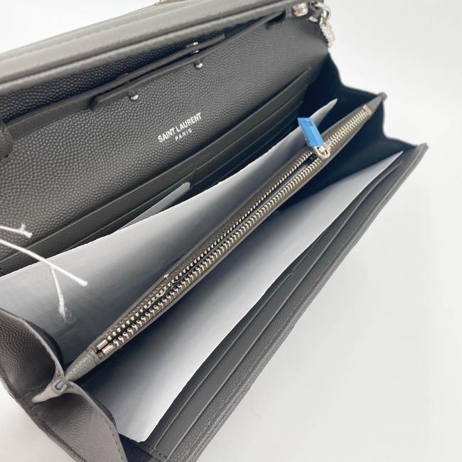 Saint Laurent Chain Wallet Grain De Poudre Matelasse Chevron Monogram Grey Leather Cross Body Bag