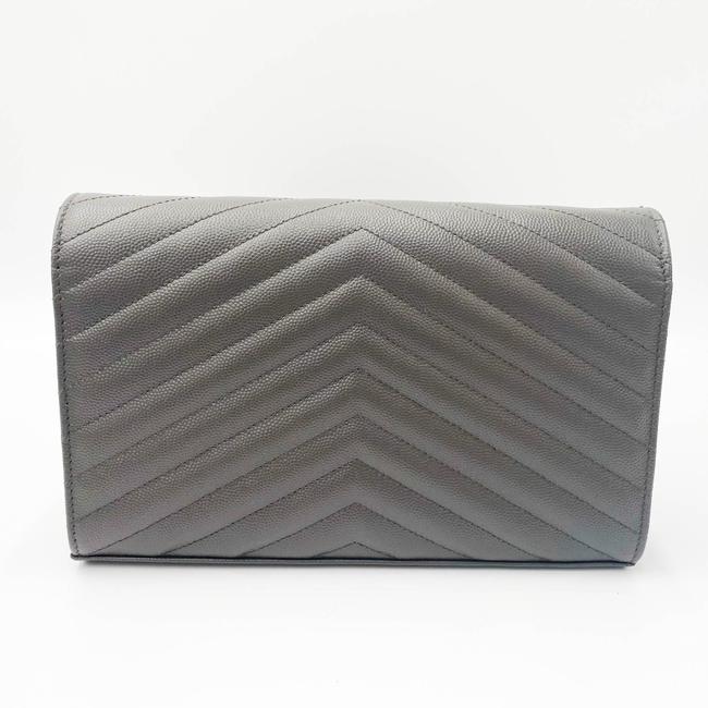 Saint Laurent Chain Wallet Grain De Poudre Matelasse Chevron Monogram Grey Leather Cross Body Bag