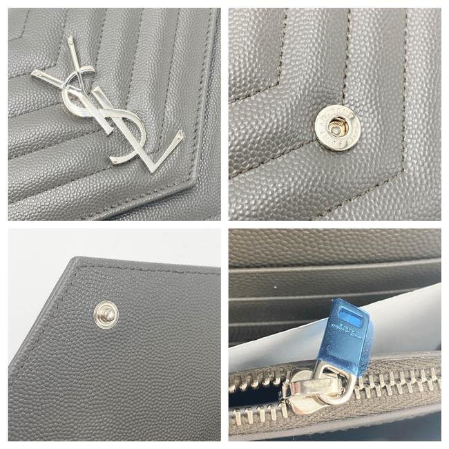 Saint Laurent Chain Wallet Grain De Poudre Matelasse Chevron Monogram Grey Leather Cross Body Bag