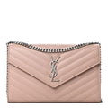 Saint Laurent Chain Wallet Grain De Poudre Matelasse Chevron Monogram Pale Pink Leather Shoulder Bag