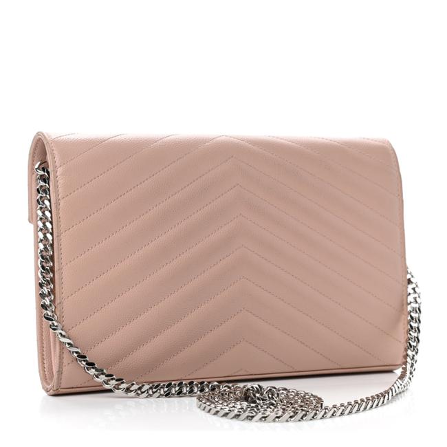 Saint Laurent Chain Wallet Grain De Poudre Matelasse Chevron Monogram Pale Pink Leather Shoulder Bag
