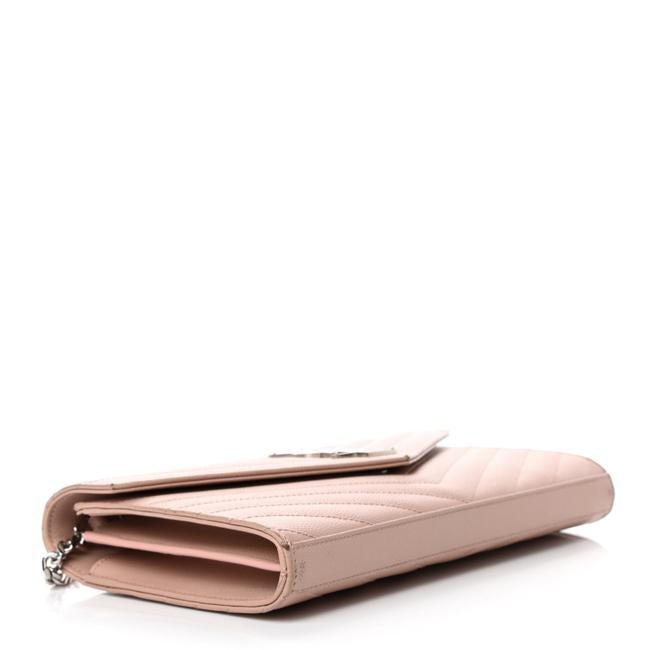 Saint Laurent Chain Wallet Grain De Poudre Matelasse Chevron Monogram Pale Pink Leather Shoulder Bag