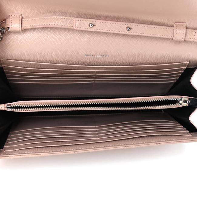 Saint Laurent Chain Wallet Grain De Poudre Matelasse Chevron Monogram Pale Pink Leather Shoulder Bag