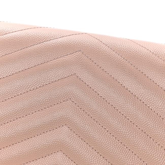 Saint Laurent Chain Wallet Grain De Poudre Matelasse Chevron Monogram Pale Pink Leather Shoulder Bag