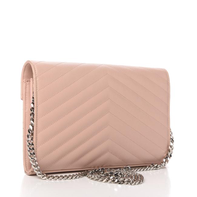 Saint Laurent Chain Wallet Grain De Poudre Matelasse Chevron Monogram Pale Pink Leather Shoulder Bag