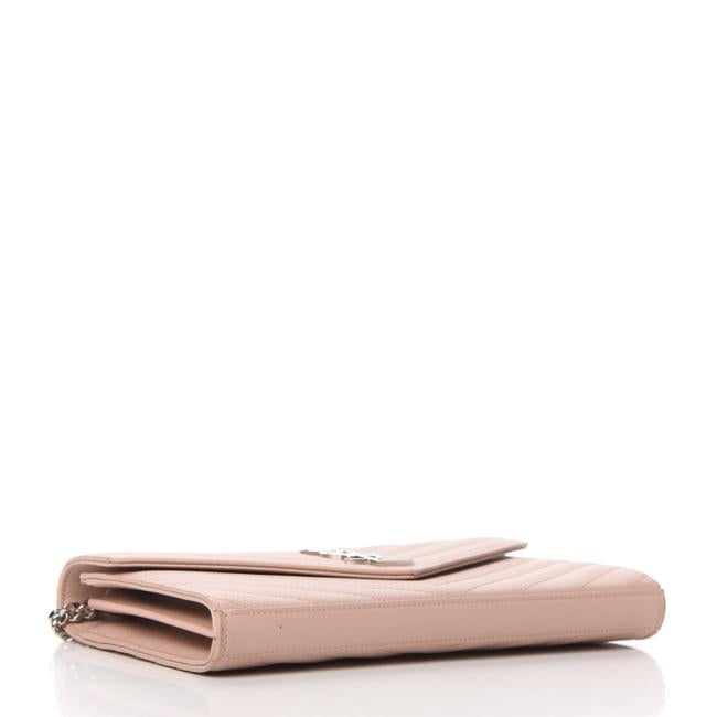 Saint Laurent Chain Wallet Grain De Poudre Matelasse Chevron Monogram Pale Pink Leather Shoulder Bag