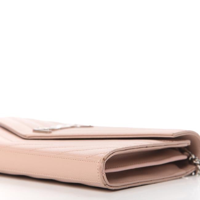 Saint Laurent Chain Wallet Grain De Poudre Matelasse Chevron Monogram Pale Pink Leather Shoulder Bag