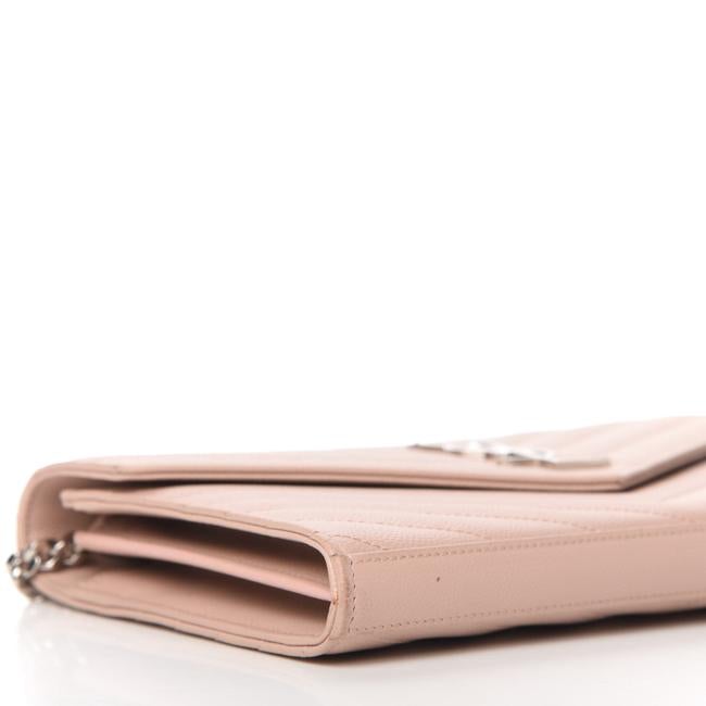 Saint Laurent Chain Wallet Grain De Poudre Matelasse Chevron Monogram Pale Pink Leather Shoulder Bag