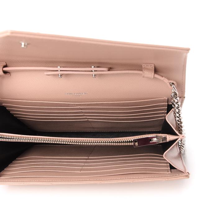 Saint Laurent Chain Wallet Grain De Poudre Matelasse Chevron Monogram Pale Pink Leather Shoulder Bag