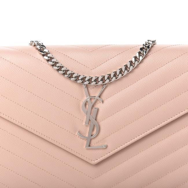 Saint Laurent Chain Wallet Grain De Poudre Matelasse Chevron Monogram Pale Pink Leather Shoulder Bag