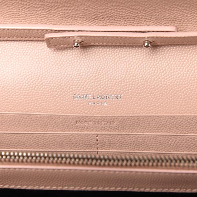 Saint Laurent Chain Wallet Grain De Poudre Matelasse Chevron Monogram Pale Pink Leather Shoulder Bag