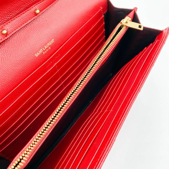 Saint Laurent Chain Wallet Grain De Poudre Matelasse Chevron Monogram Red Leather Shoulder Bag