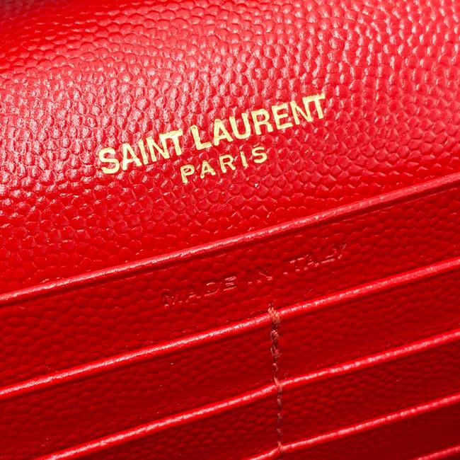 Saint Laurent Chain Wallet Grain De Poudre Matelasse Chevron Monogram Red Leather Shoulder Bag