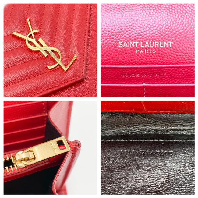 Saint Laurent Chain Wallet Grain De Poudre Matelasse Chevron Monogram Red Leather Shoulder Bag