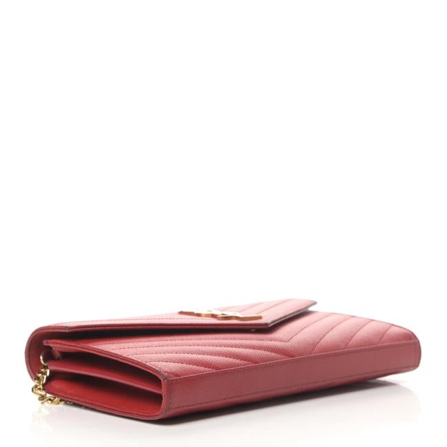 Saint Laurent Chain Wallet Grain De Poudre Matelasse Chevron Monogram Red Leather Shoulder Bag