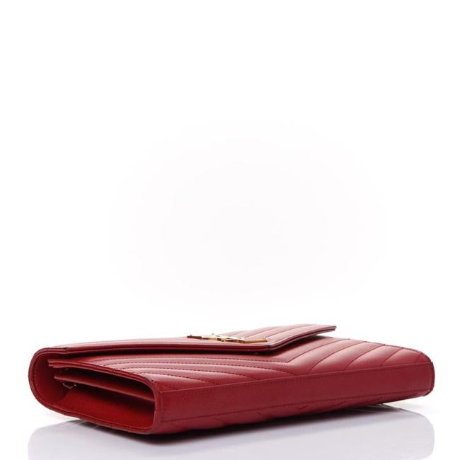 Saint Laurent Chain Wallet Grain De Poudre Matelasse Chevron Monogram Red Leather Shoulder Bag