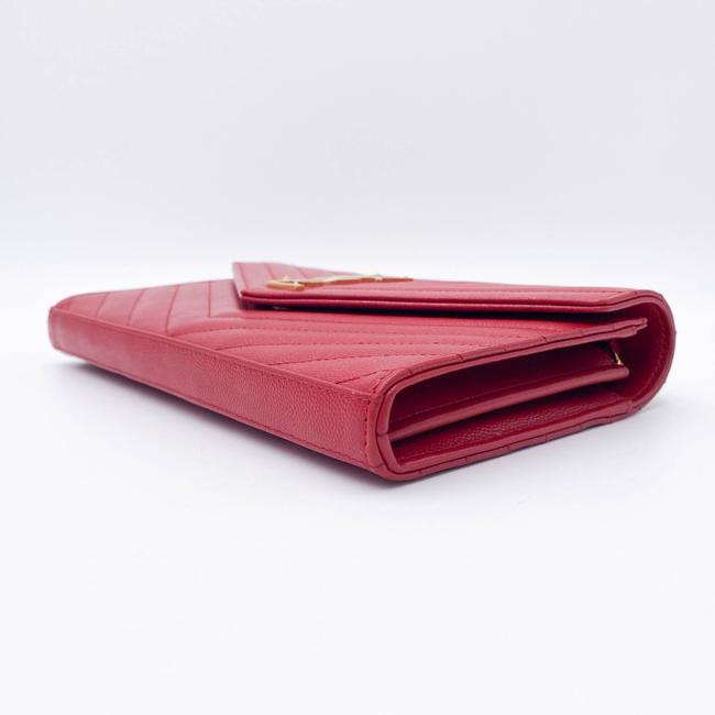 Saint Laurent Chain Wallet Grain De Poudre Matelasse Chevron Monogram Red Leather Shoulder Bag