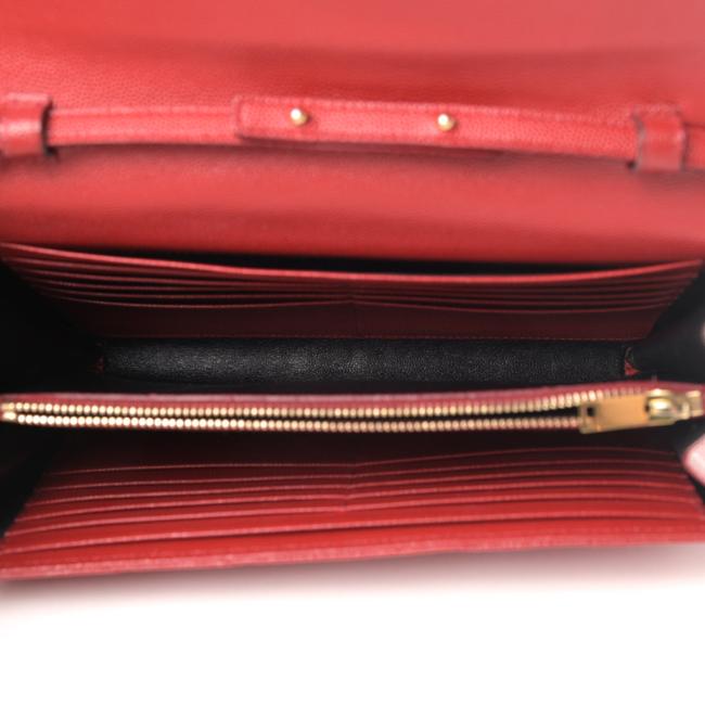 Saint Laurent Chain Wallet Grain De Poudre Matelasse Chevron Monogram Red Leather Shoulder Bag