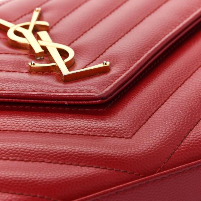 Saint Laurent Chain Wallet Grain De Poudre Matelasse Chevron Monogram Red Leather Shoulder Bag