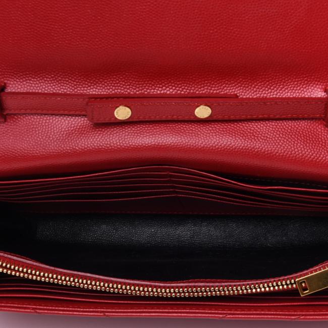 Saint Laurent Chain Wallet Grain De Poudre Matelasse Chevron Monogram Red Leather Shoulder Bag