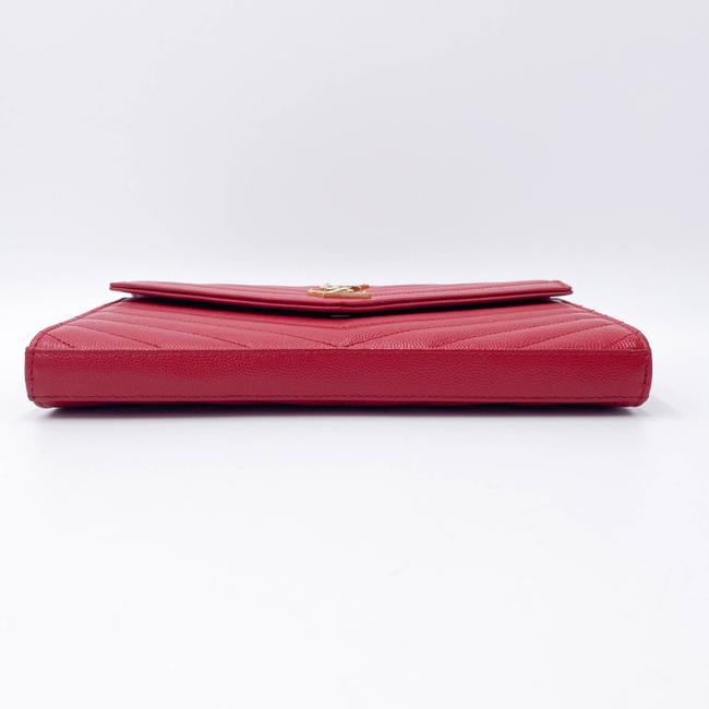 Saint Laurent Chain Wallet Grain De Poudre Matelasse Chevron Monogram Red Leather Shoulder Bag