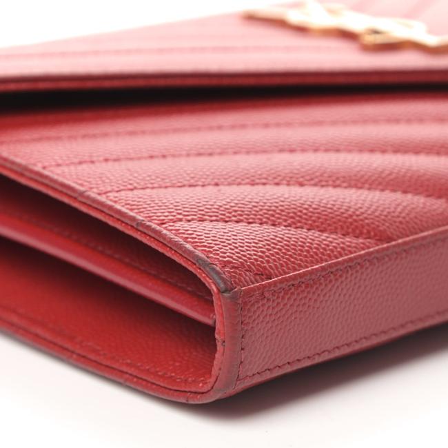 Saint Laurent Chain Wallet Grain De Poudre Matelasse Chevron Monogram Red Leather Shoulder Bag