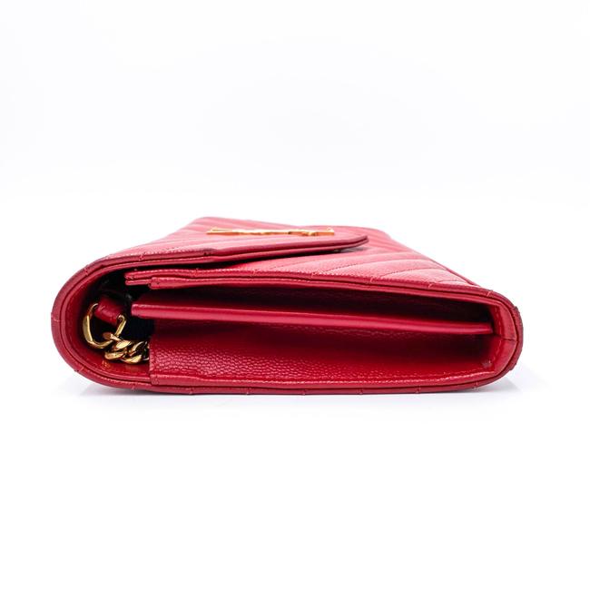 Saint Laurent Chain Wallet Grain De Poudre Matelasse Chevron Monogram Red Leather Shoulder Bag