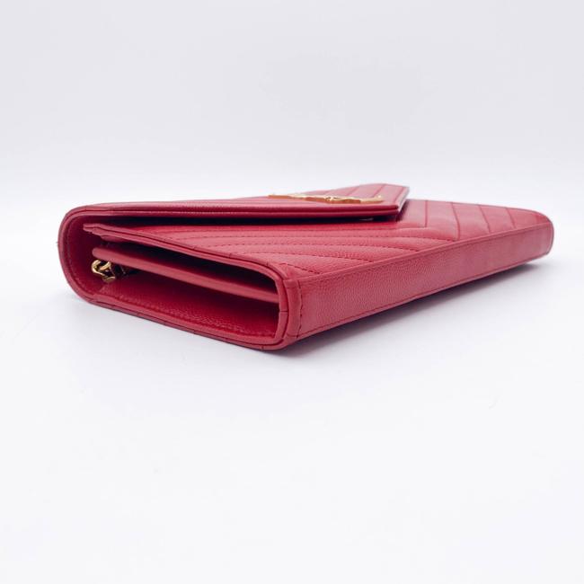 Saint Laurent Chain Wallet Grain De Poudre Matelasse Chevron Monogram Red Leather Shoulder Bag