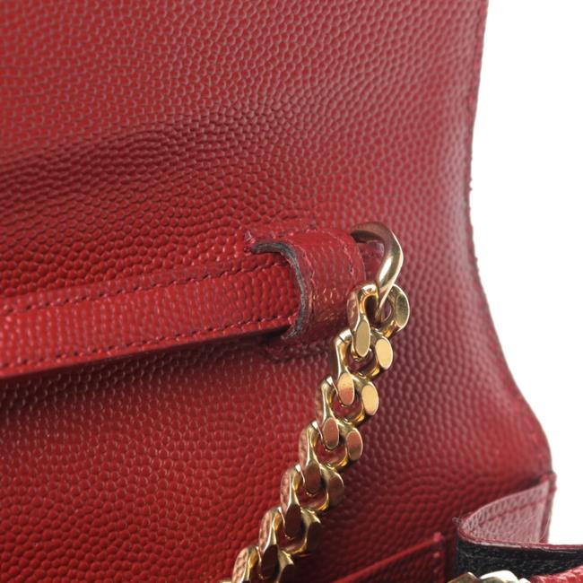 Saint Laurent Chain Wallet Grain De Poudre Matelasse Chevron Monogram Red Leather Shoulder Bag