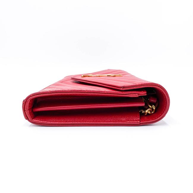 Saint Laurent Chain Wallet Grain De Poudre Matelasse Chevron Monogram Red Leather Shoulder Bag
