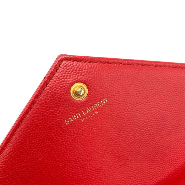 Saint Laurent Chain Wallet Grain De Poudre Matelasse Chevron Monogram Red Leather Shoulder Bag