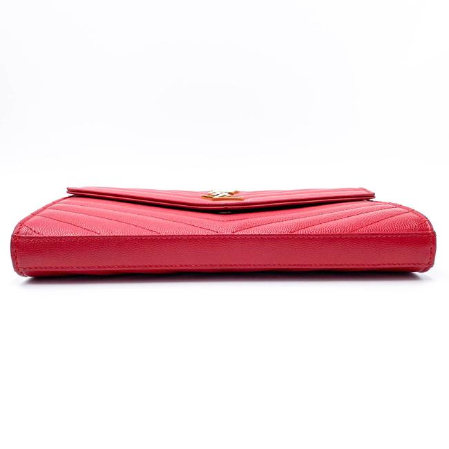 Saint Laurent Chain Wallet Grain De Poudre Matelasse Chevron Monogram Red Leather Shoulder Bag