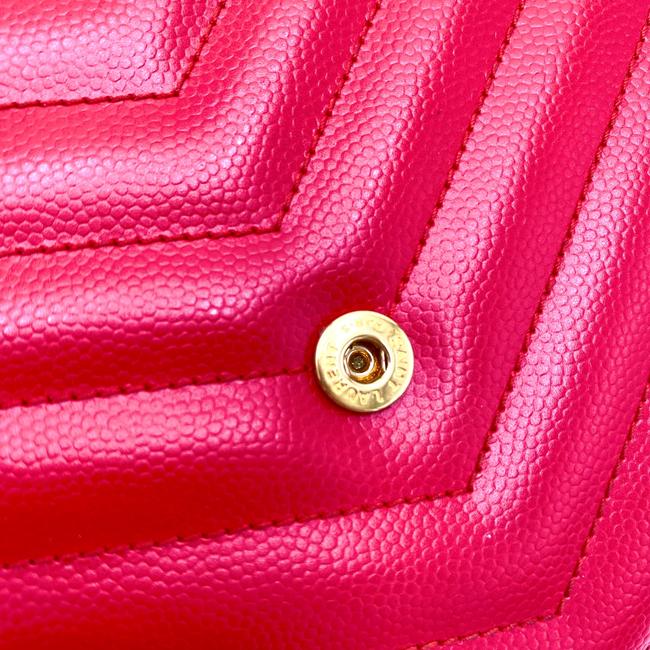 Saint Laurent Chain Wallet Grain De Poudre Matelasse Chevron Monogram Red Leather Shoulder Bag