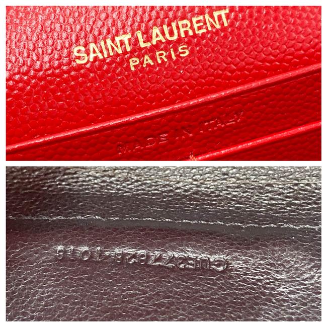 Saint Laurent Chain Wallet Grain De Poudre Matelasse Chevron Monogram Red Leather Shoulder Bag