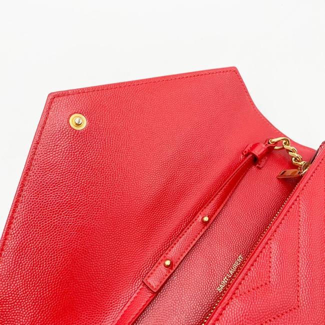 Saint Laurent Chain Wallet Grain De Poudre Matelasse Chevron Monogram Red Leather Shoulder Bag